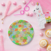 Aster & Cone Blume & tropische Blätter Aquarell Pappteller (Party)