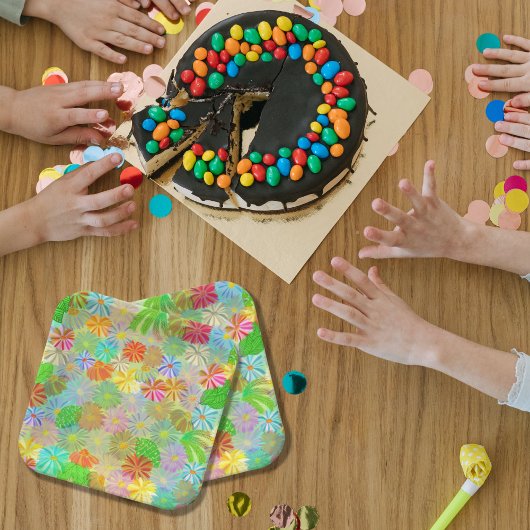 Aster & Cone Blume & tropische Blätter Aquarell Pappteller