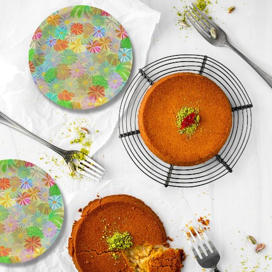 Aster & Cone Blume & tropische Blätter Aquarell Pappteller