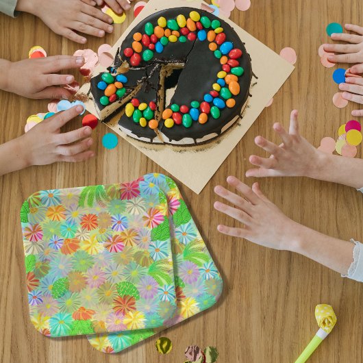 Aster & Cone Blume & tropische Blätter Aquarell Pappteller