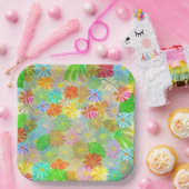 Aster & Cone Blume & tropische Blätter Aquarell Pappteller (Party)