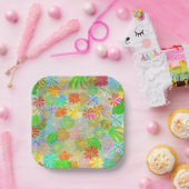 Aster & Cone Blume & tropische Blätter Aquarell Pappteller (Party)