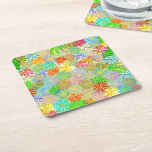 Aster & Cone Blume & tropische Blätter Aquarell Rechteckiger Pappuntersetzer (angewinkelt)