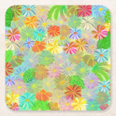 Aster & Cone Blume & tropische Blätter Aquarell Rechteckiger Pappuntersetzer (Vorderseite)