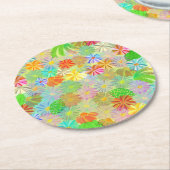 Aster & Cone Blume & tropische Blätter Aquarell Runder Pappuntersetzer (Angewinkelt)