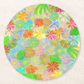 Aster & Cone Blume & tropische Blätter Aquarell Runder Pappuntersetzer (Vorderseite)