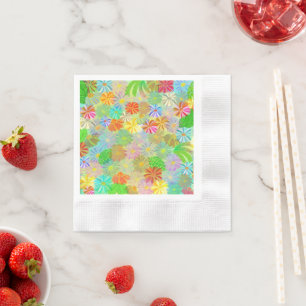 Aster & Cone Blume & tropische Blätter Aquarell Serviette
