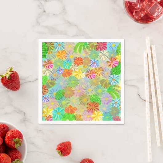 Aster & Cone Blume & tropische Blätter Aquarell Serviette (Beispiel)