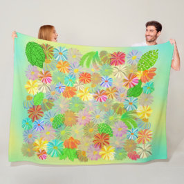 ASTER & CONE BLUME & TROPISCHE BLÄTTER WASSERFARBE FLEECEDECKE