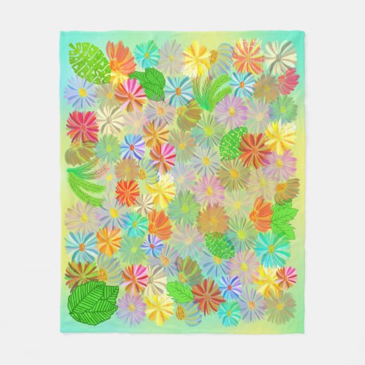 ASTER & CONE BLUME & TROPISCHE BLÄTTER WASSERFARBE FLEECEDECKE (Vorderseite)