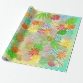 ASTER & CONE BLUME & TROPISCHE BLÄTTER WASSERFARBE GESCHENKPAPIER (Ungerollt)