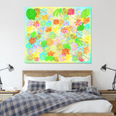 ASTER & CONE BLUME & TROPISCHE BLÄTTER WASSERFARBE LEINWANDDRUCK (Insitu (Schlafzimmer))