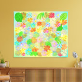 ASTER & CONE BLUME & TROPISCHE BLÄTTER WASSERFARBE LEINWANDDRUCK (Insitu (Wohnzimmer))