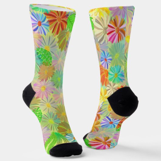 ASTER & CONE BLUME & TROPISCHE BLÄTTER WASSERFARBE SOCKEN (Gewinkelt)