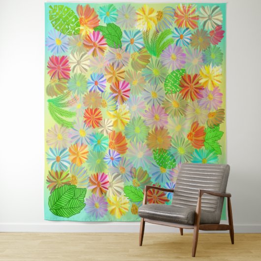 ASTER & CONE FLOWERS & TROPICAL LEAVES WATERCOLOR WANDTEPPICH (Beispiel)