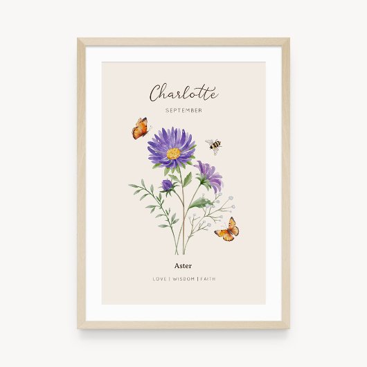 Aster-Geburtsmonats-Blumenposter Poster