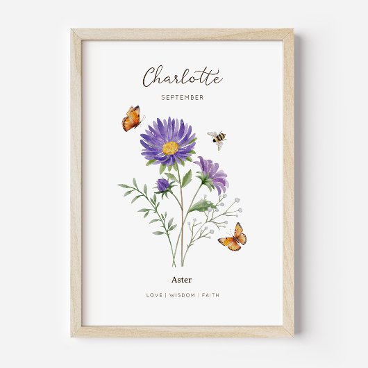 Aster-Geburtsmonats-Blumenposter Poster