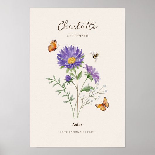 Aster-Geburtsmonats-Blumenposter Poster (Vorne)