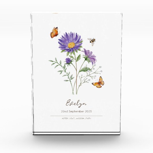 Aster Geburtsmonatsblume Fotoblock (Vorderseite)