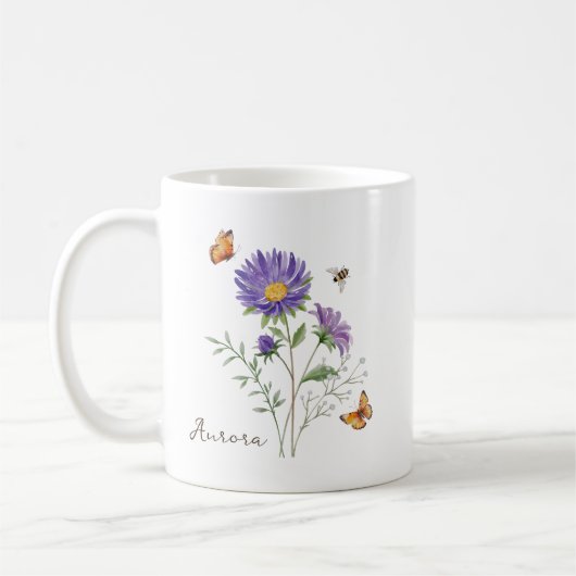 Aster-Geburtsmonatsblume Kaffeetasse (Links)