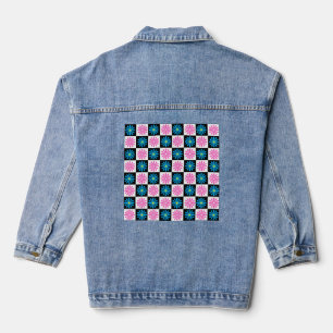 Aster Pink Blue Floral Abstrakt Jeansjacke