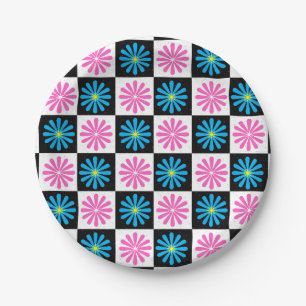 Aster Pink Blue Floral Abstrakt Pappteller