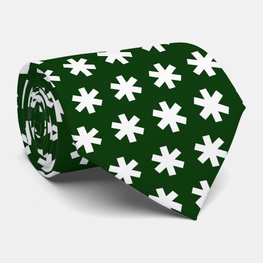 Asterisk Snowflake - Weiß auf Dunkelgrün Krawatte (Gerollt)