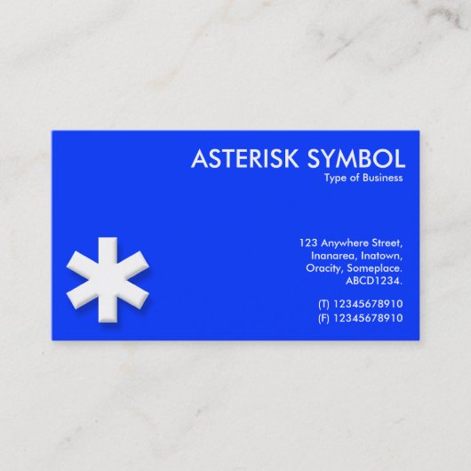 Asterisk Symbol - Blau (0033FF) Visitenkarte (Vorderseite)