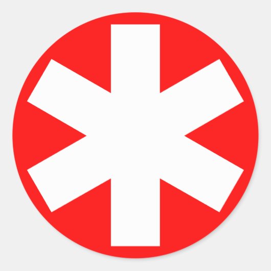 Asterisk - weiß auf rot runder aufkleber (Vorderseite)