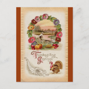 Astern, Füllhorn und Truthahn Thanksgiving Feiertagspostkarte