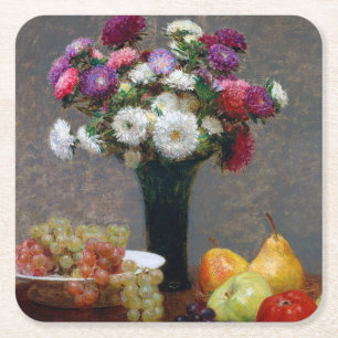 Asters and Fruit, Henri Fantin-Latour Rechteckiger Pappuntersetzer