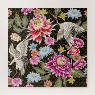 Asters Cranes: Nahtlos im japanischen Stil gestric Puzzle