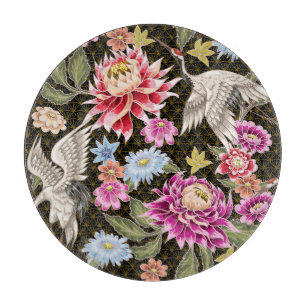 Asters Cranes: Nahtlos im japanischen Stil gestric Schneidebrett