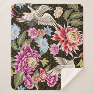 Asters Cranes: Nahtlos im japanischen Stil gestric Sherpadecke