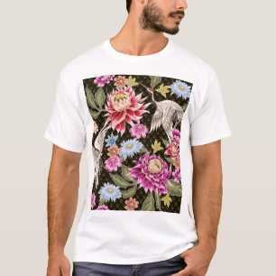 Asters Cranes: Nahtlos im japanischen Stil gestric T-Shirt