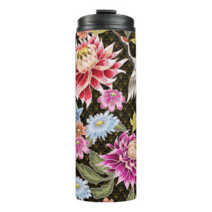 Asters Cranes: Nahtlos im japanischen Stil gestric Thermosbecher