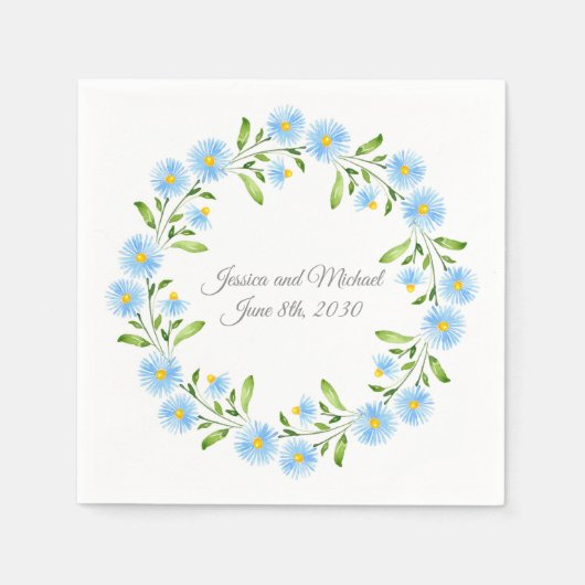 Asters Watercolor Floral Wreath Serviette (Vorderseite)