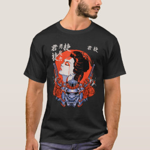 Ästhetik Kawaii Geisha mit furchtloser Oni Samurai T-Shirt