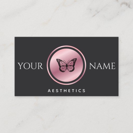 Ästhetik: Rose Gold Butterfly Black Visitenkarte (Vorderseite)