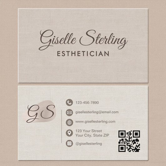 Ästhetiker Beige Leinen Modern Eleganter QR-Code Visitenkarte