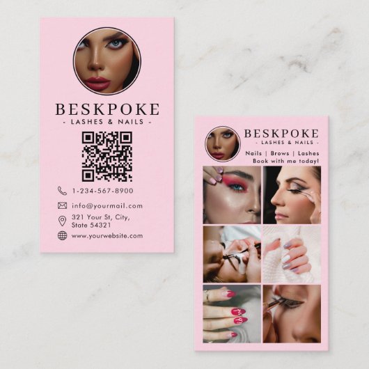 Ästhetiker-Foto-Feed Rosa Social Media QR Code Visitenkarte (Vorne/Hinten)
