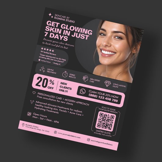 Ästhetikerin Ästhetisch Rosa Schwarzer Glow Skinca Flyer