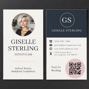 Ästhetikerin Blush Pink & Navy Blau Foto QR Code  Visitenkarte