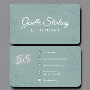 Ästhetikerin Teal Grün Floral Visitenkarte