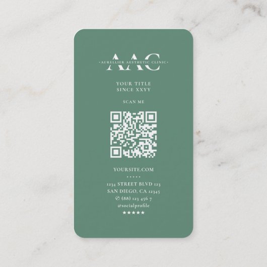 Ästhetisch Berufliche Monogramm Dusty Aquamarin Mo Visitenkarte (Rückseite)