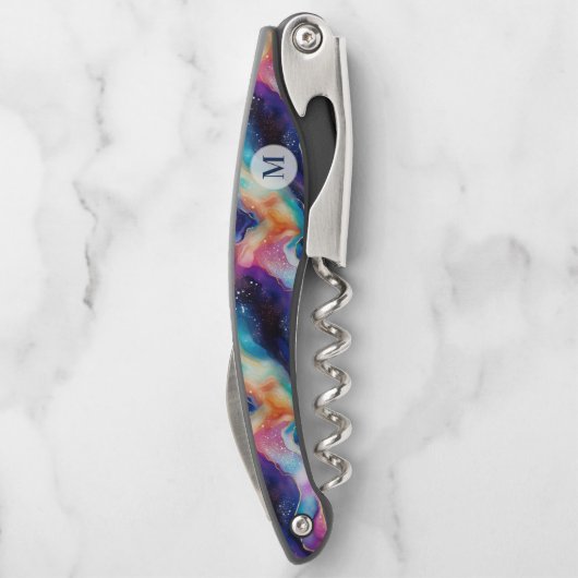 Ästhetisch bunt agiles Glitzer Textur Monogramm Kellnermesser (Rückseite)