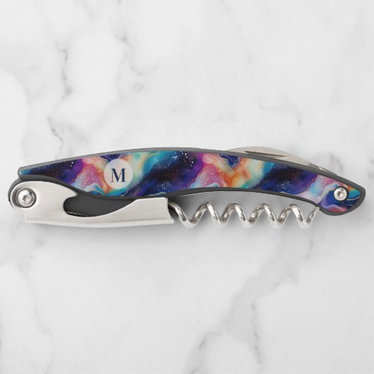 Ästhetisch bunt agiles Glitzer Textur Monogramm Kellnermesser (Vorderseite)