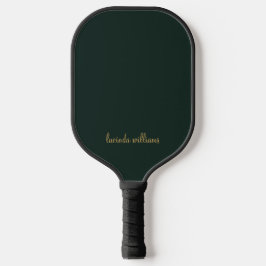 Ästhetisch dunkelgrüne Chic Gold Script Monogram Pickleball Schläger