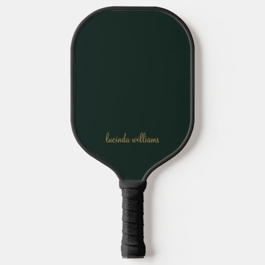 Ästhetisch dunkelgrüne Chic Gold Script Monogram Pickleball Schläger (Vorderseite)