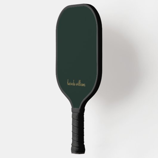 Ästhetisch dunkelgrüne Chic Gold Script Monogram Pickleball Schläger (Links)